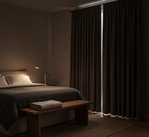 Blackout curtains in a bedroom