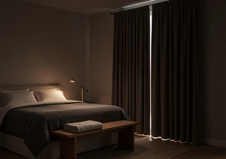 Blackout curtains in a bedroom