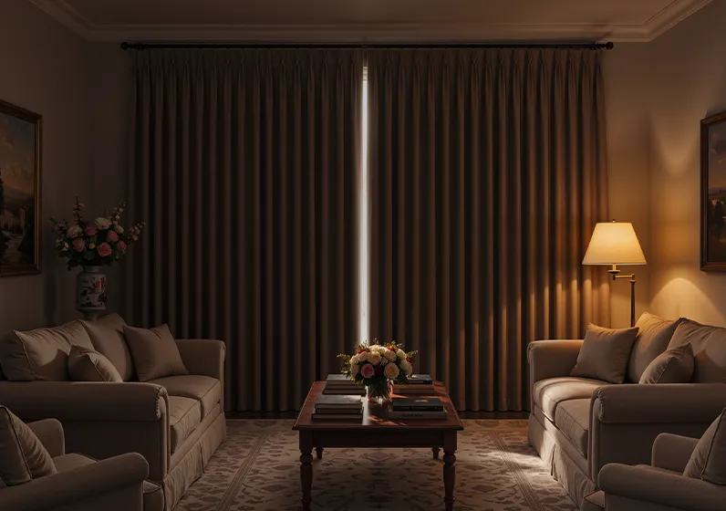 Blackout curtains in a living room