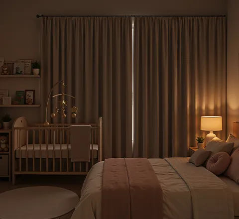 Blackout curtains in a nursery