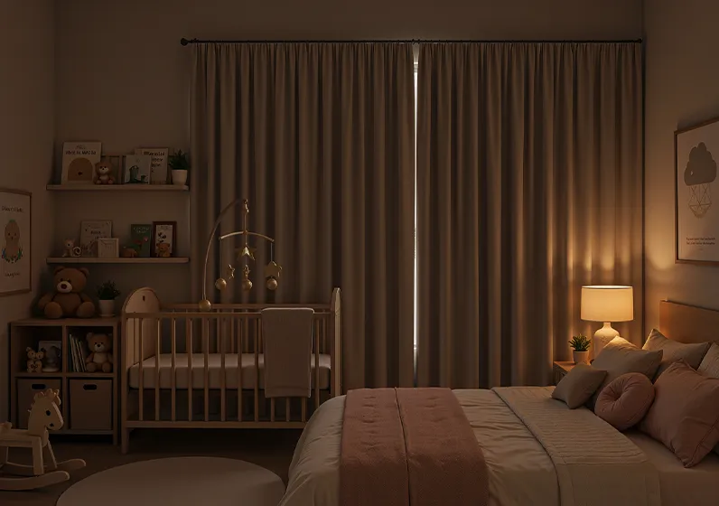 Blackout curtains in a nursery
